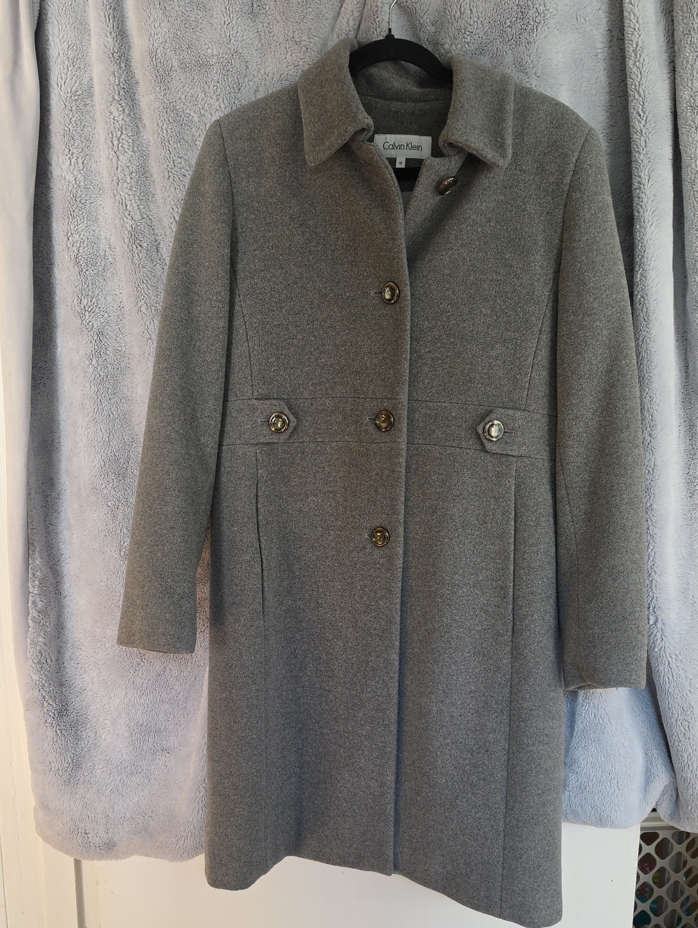 Calvin Klein Gray Single-Breasted Wool-Blend Pea Coat